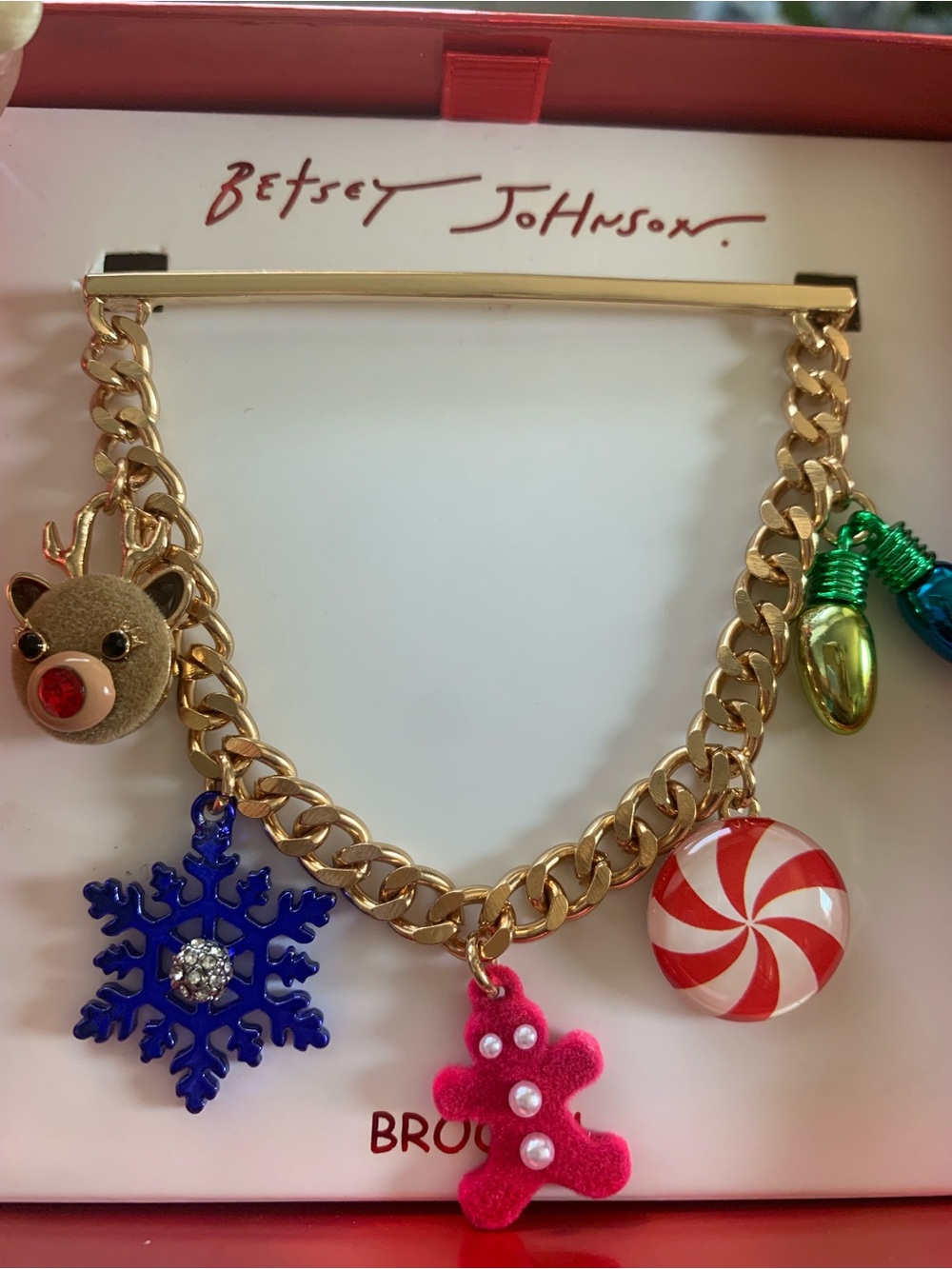 🆕-Betsey Johnson Gold-Tone brooch With Holiday Charms